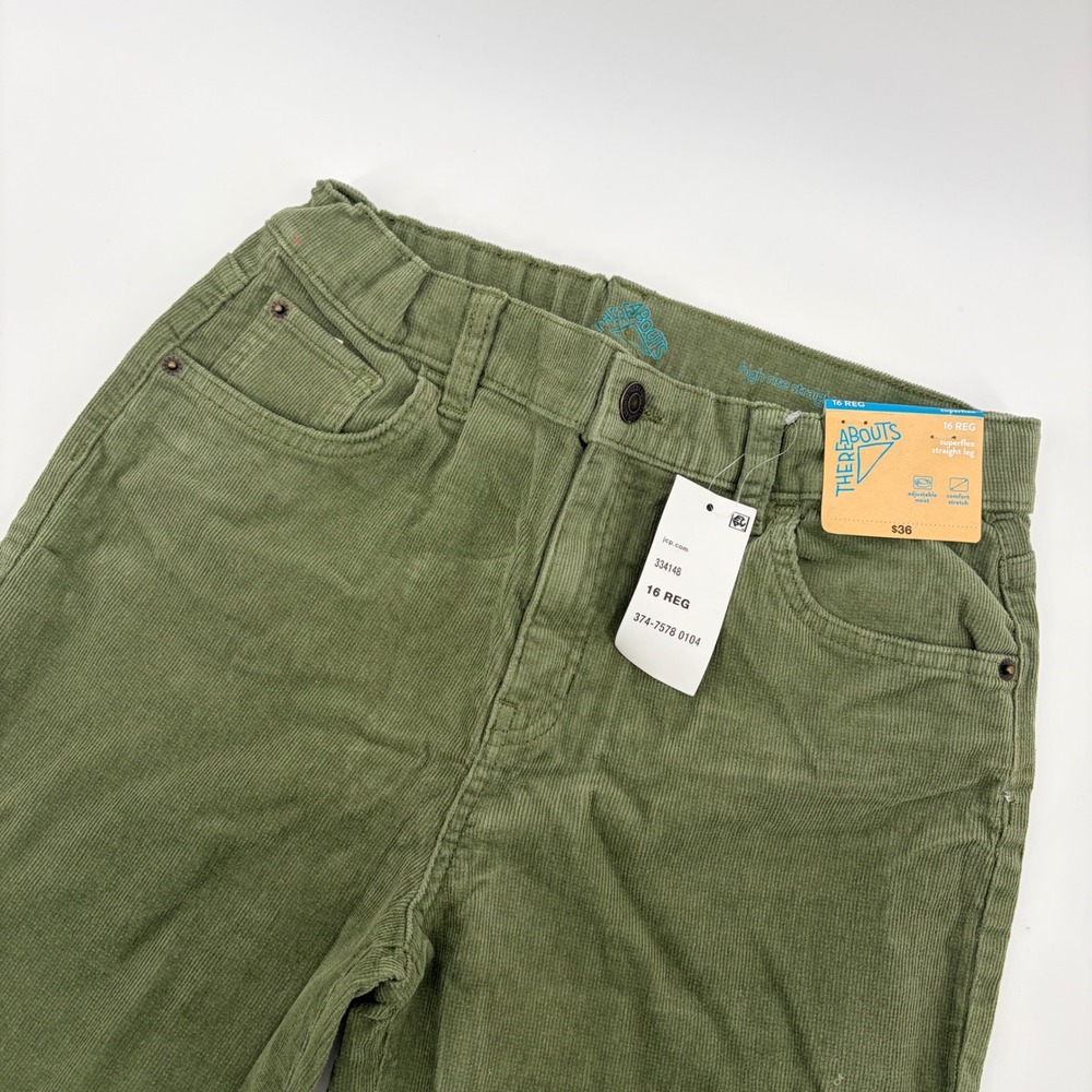 Thereabouts Corduroy Pants Kids 16 Regular Green Superflex Straight Leg NWT